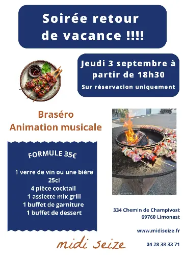 Menu unique soirée retour de vacances (sur réservation uniquement)